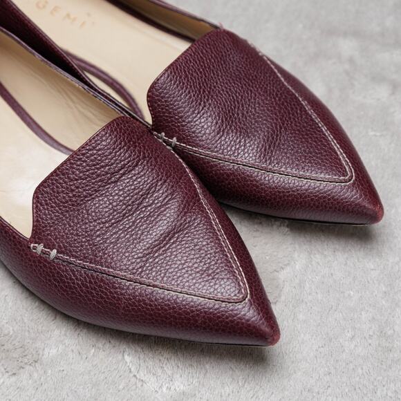M Gemi Burgundy Pebbled Leather Pointed Toe Flats Womens Size EU 40.5 US 9.5 - Picture 15 of 16